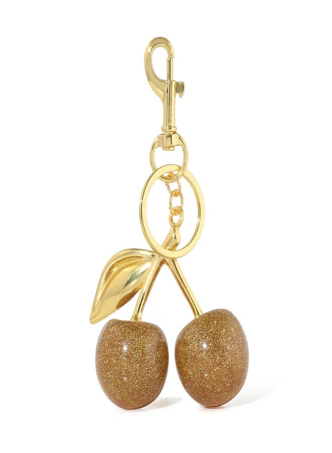 SORGERLY Gold Cherry Bag Charm Keychain - Cute Purse Tote Handbag Backpack Fruit Key Chain Accessories - Designer Christmas Birthday Gift for Women (Gold) - Image 1
